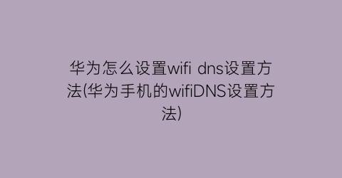华为怎么设置wifidns设置方法(华为手机的wifiDNS设置方法)